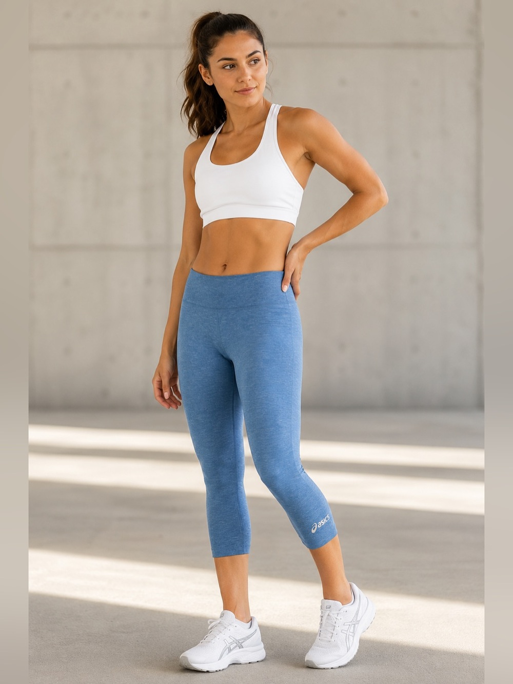 ASICS Blue Heathered Capri Leggings Athletic Workout Yoga Pants